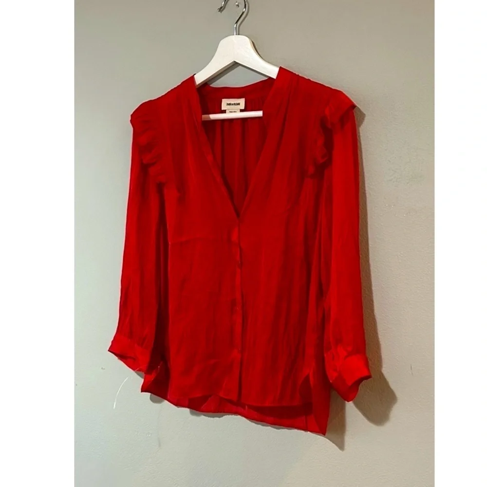 Zadig & Voltaire Tygg Satin Blouse in Red. - Picture 4 of 8